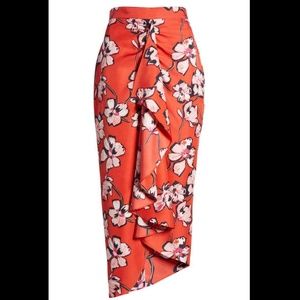 Lewit New Silk Skirt Faux Wrap Sarong Tropical Red